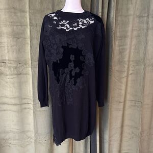 Ermanno Scervino Elegant Black lace detailed 100% wool sweater dress, US10